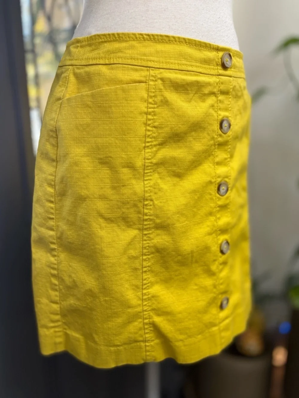 LOFT Sunflower Yellow Faux Button-Front Mini Skirt | Size 12P